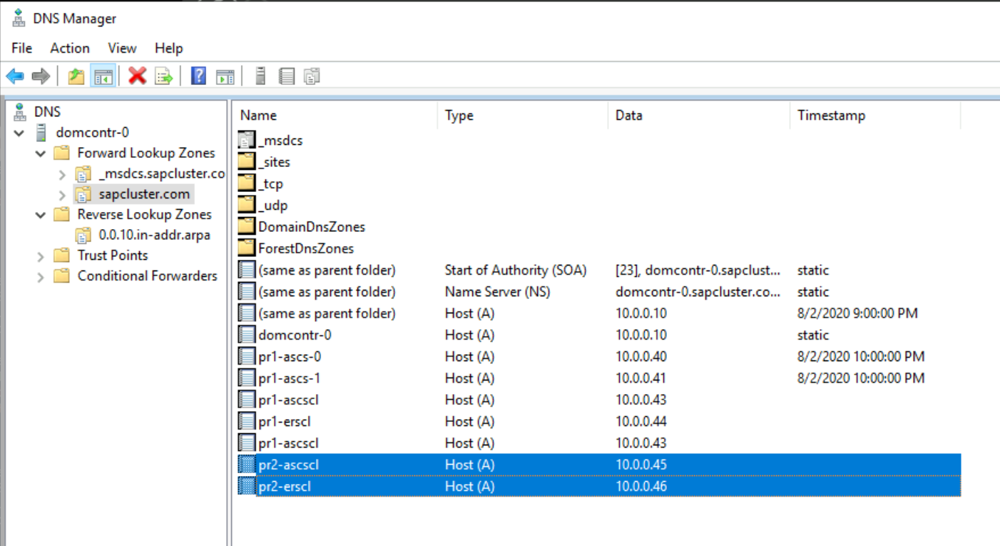 Screenshot that shows a new virtual name and IP address for SAP ASCS/SCS and ERS2 cluster configuration.