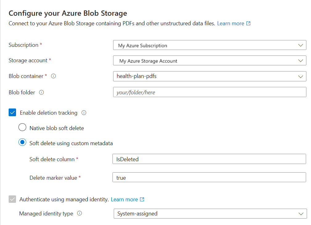 Screenshot of the data source page with deletion detection options.