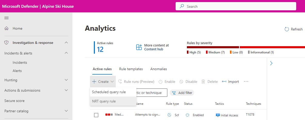 Screenshot shows how to create a new NRT rule.