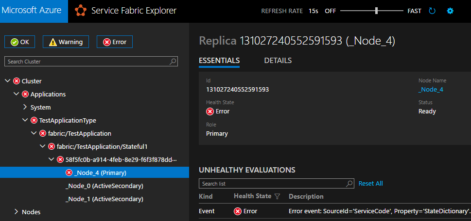 Replica health in Service Fabric Explorer