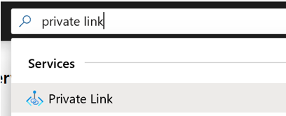 Shows searching the Azure portal for the Private Link Center.