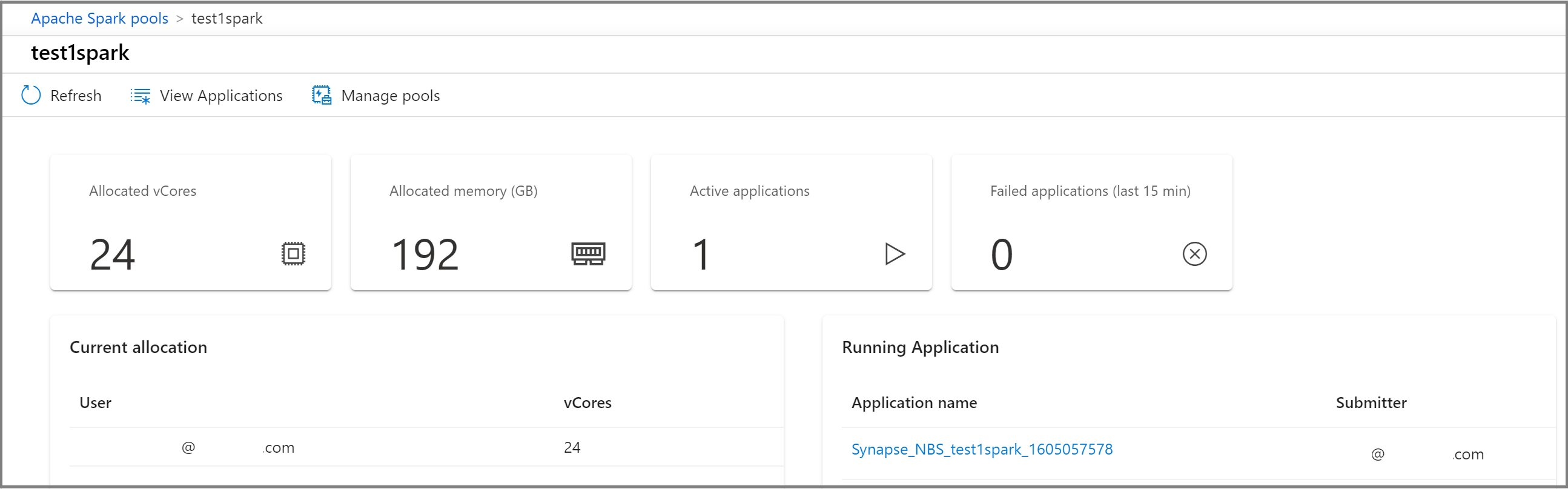 Apache Spark pool details