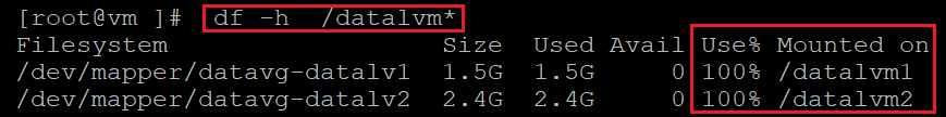 Screenshot showing the code that checks how much of the file system is being used. The results are highlighted.