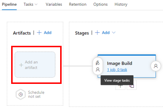 Screenshot showing how to add an artifact in the release pipeline.