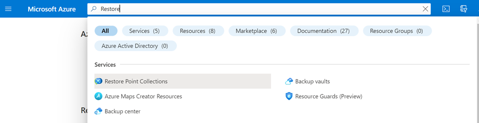 Screenshot of search bar in Azure portal.