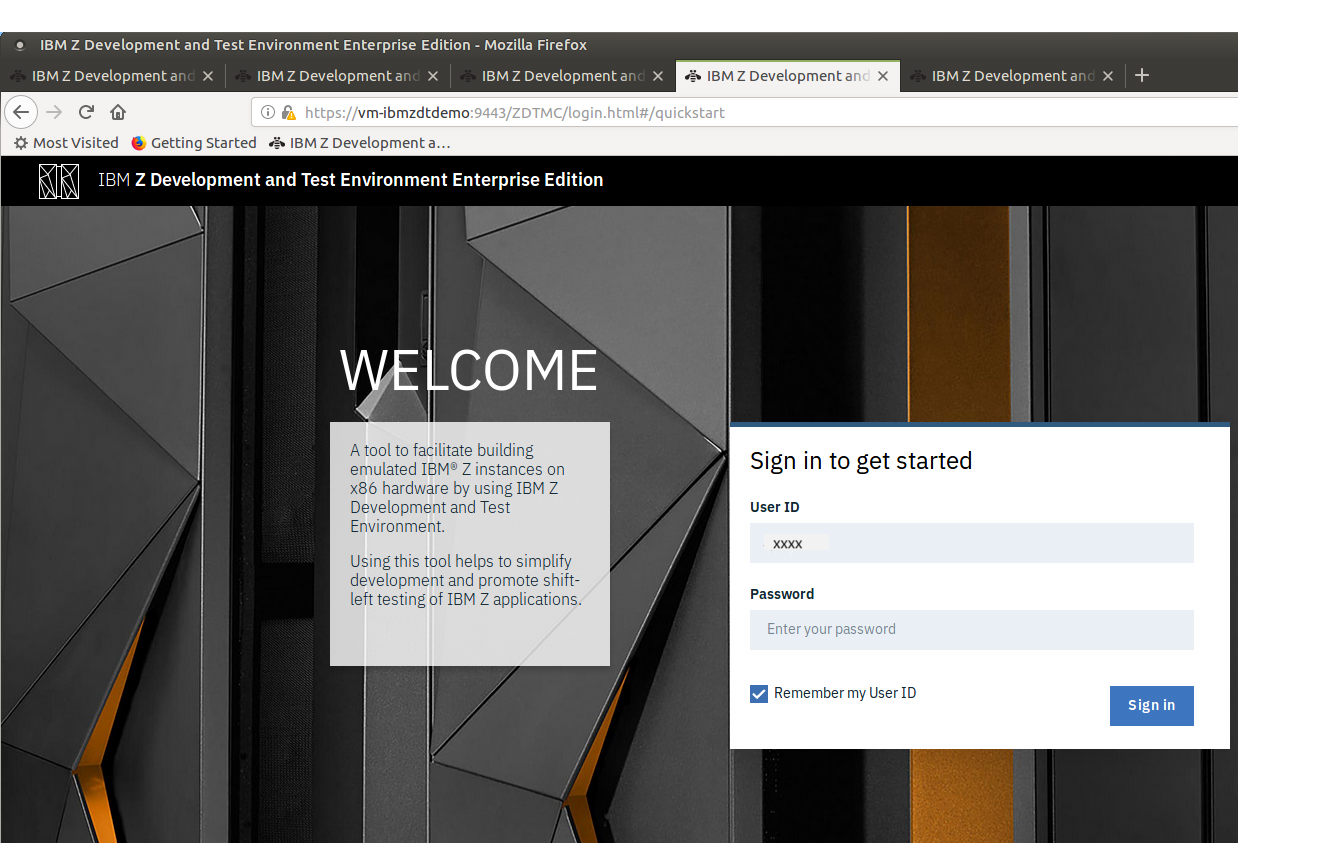 IBM zD&T Enterprise Edition Welcome screen