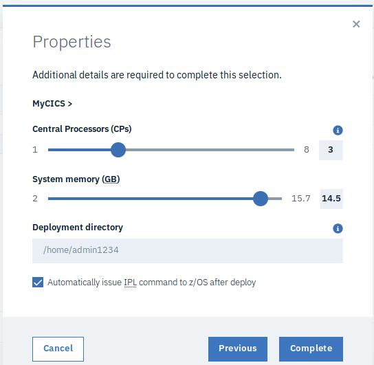 Properties screen