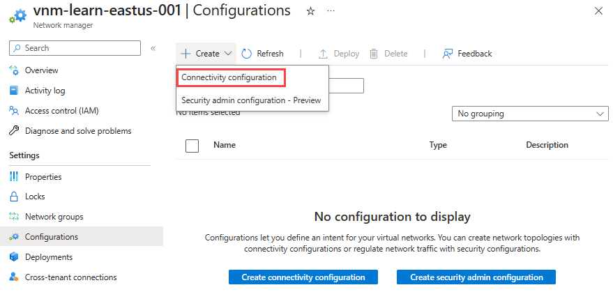 Screenshot of configuration drop-down menu.