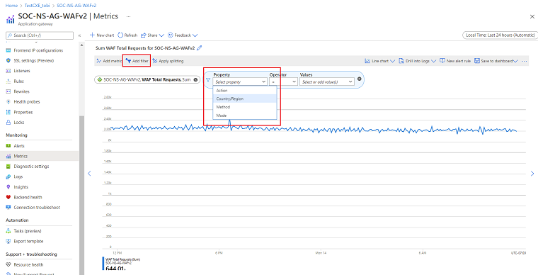 Screenshot of adding filters to metrics.