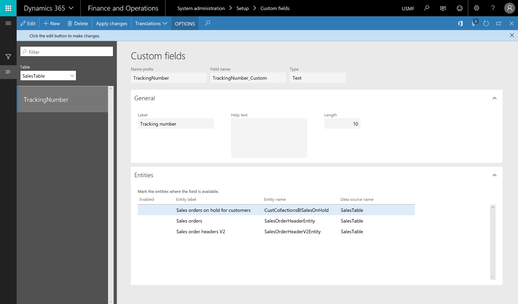 A screenshot showing how to manage custom fields