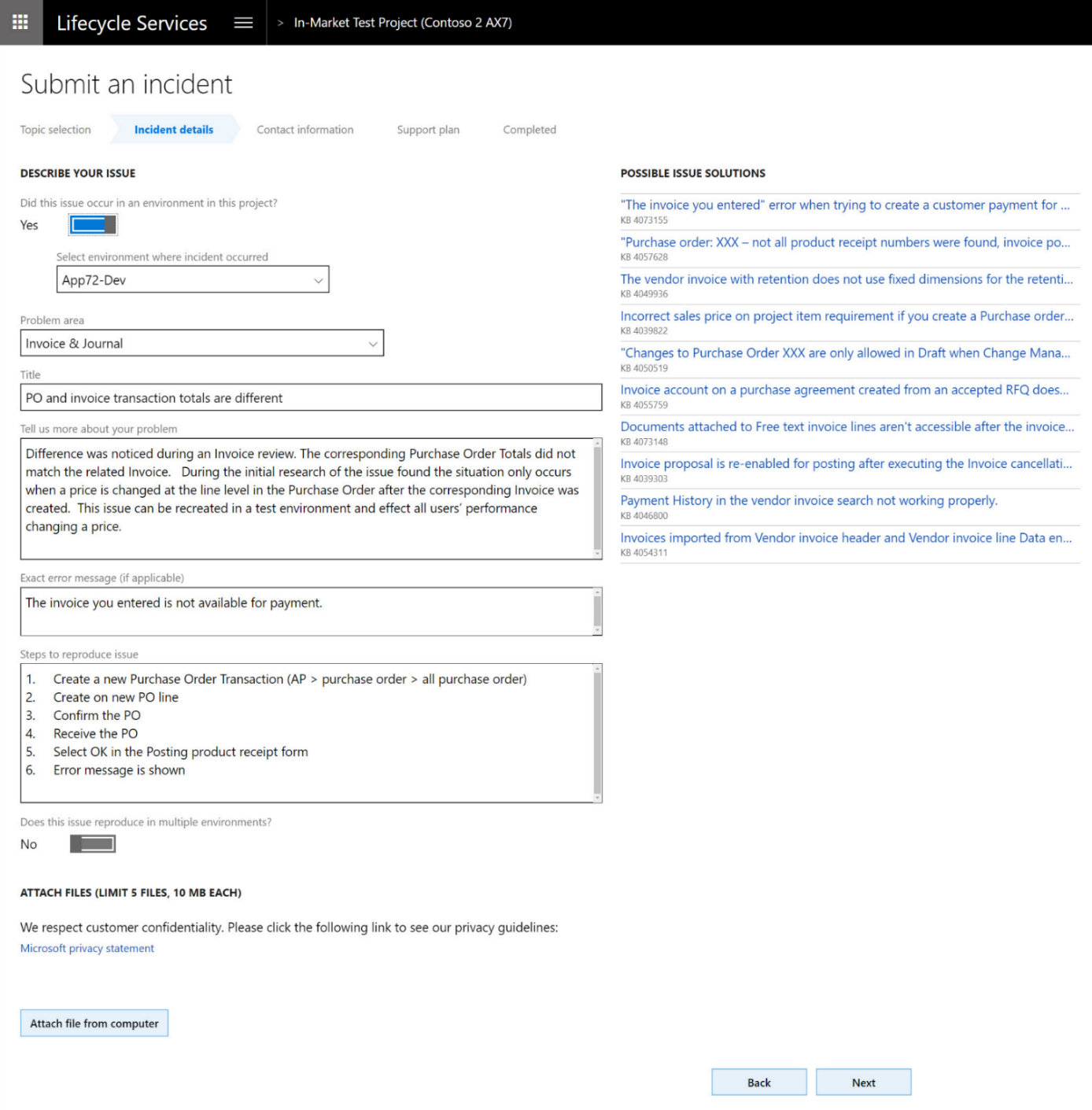 A screenshot showing the KB recommendations when entering a support case form