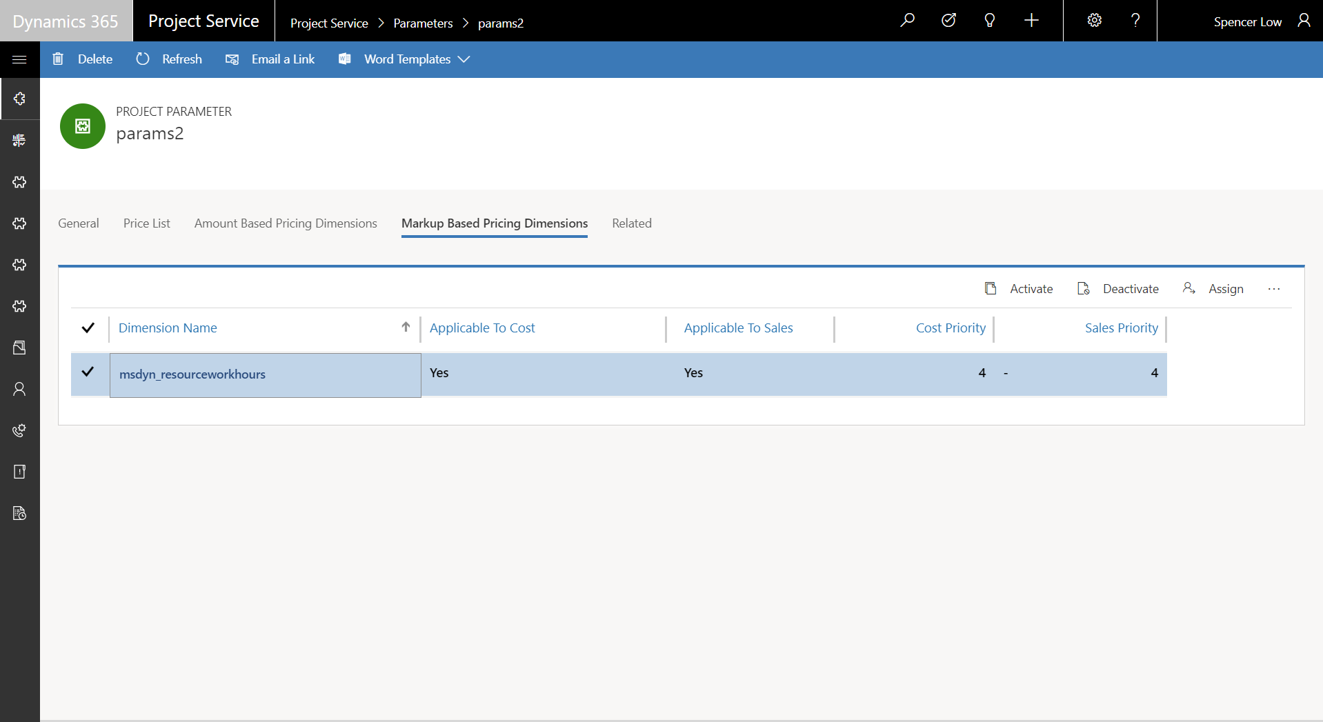 Markup settings applied to a pricing dimension