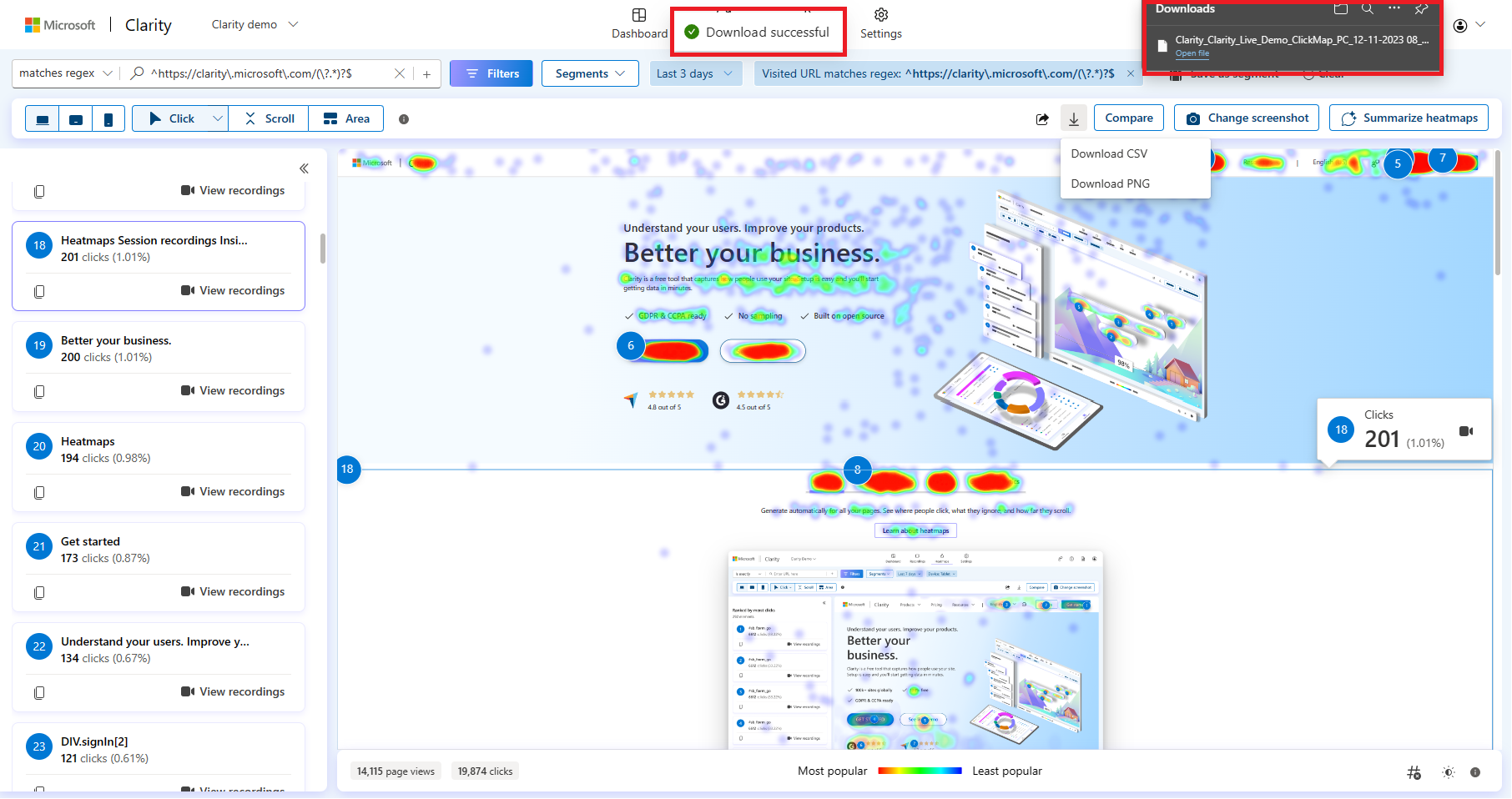 Successful csv download of heatmap.