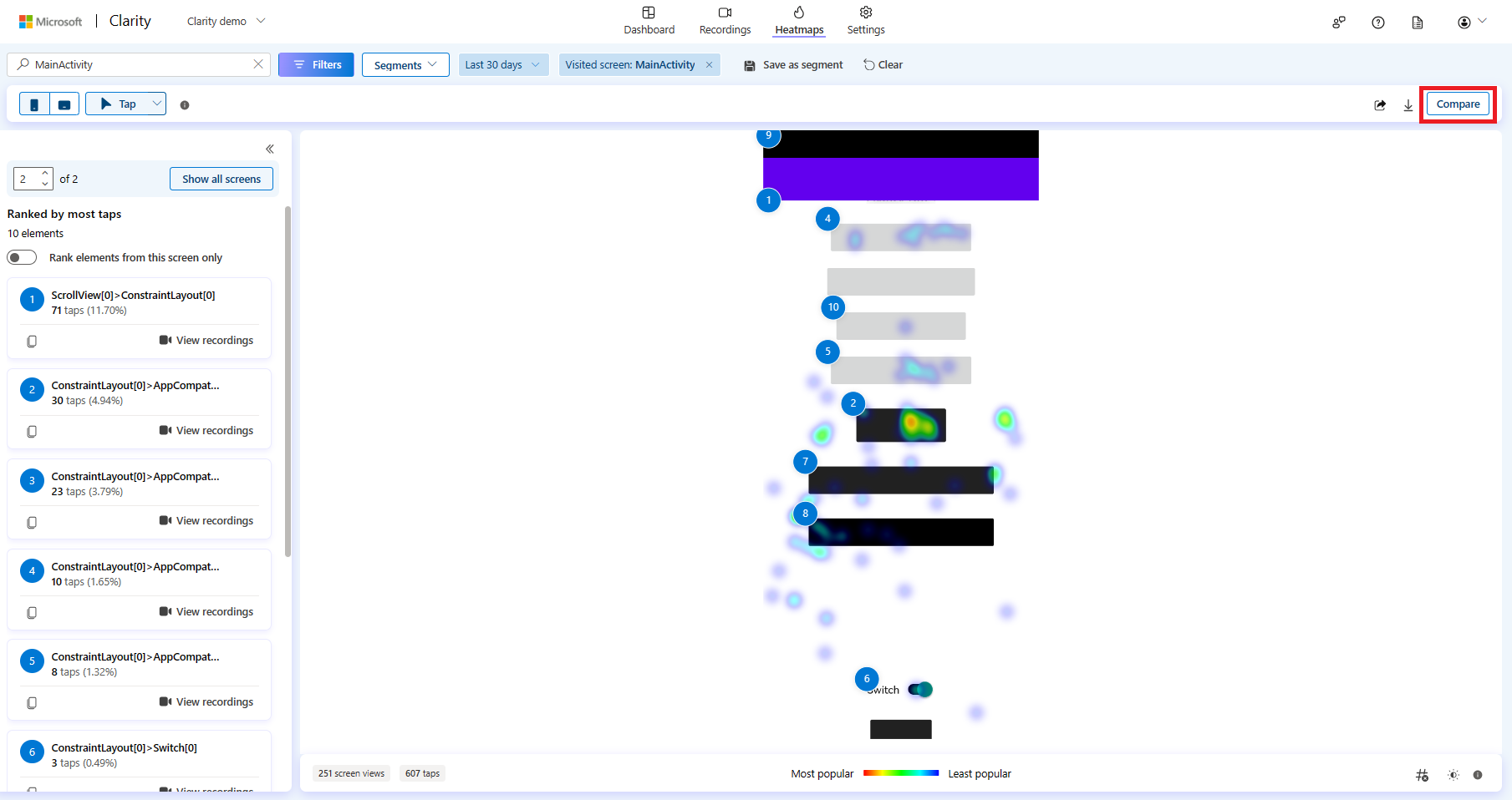 Select compare button in sdk.