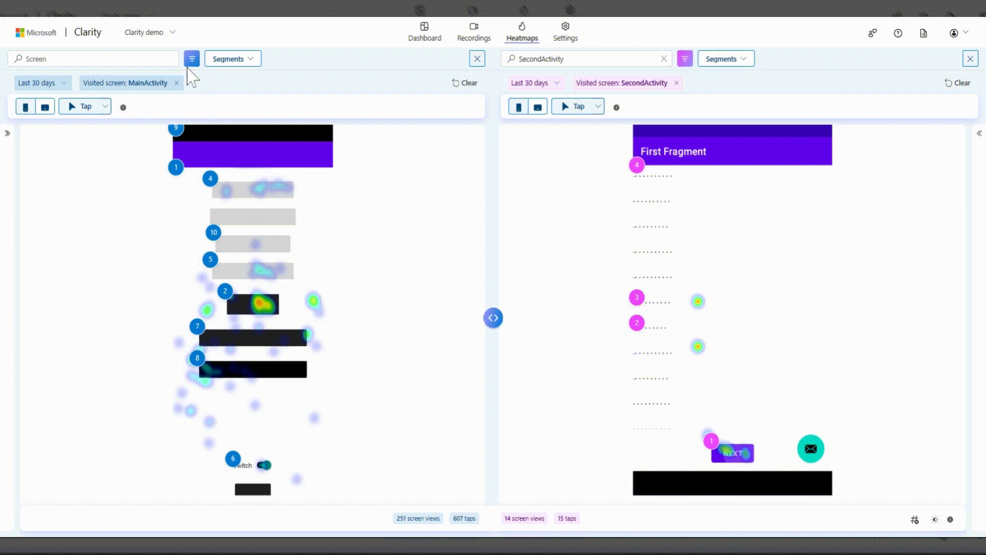 Compare View filters and segments in mobile.