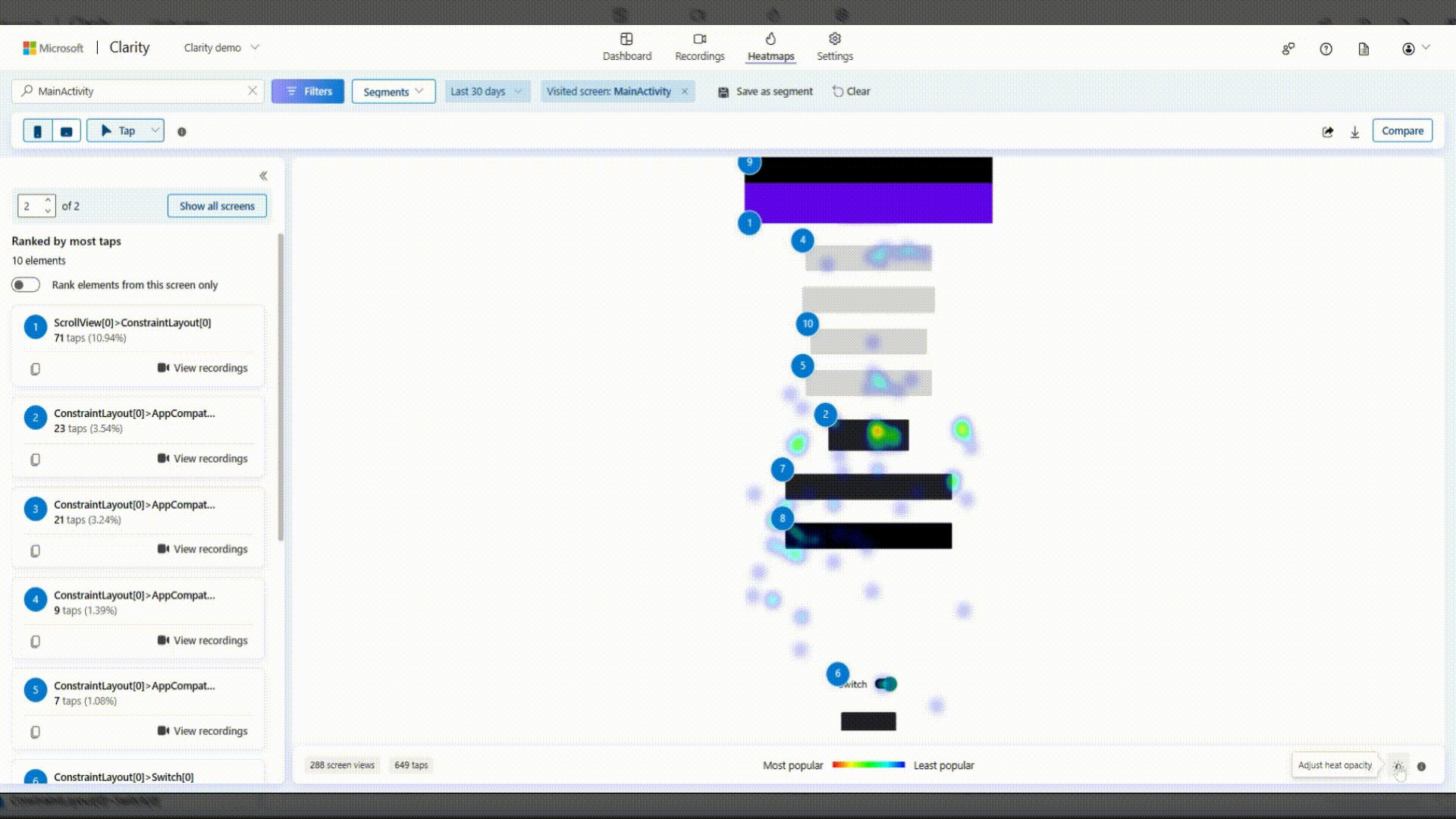 Clarity opacity taps map.