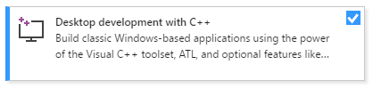 Detail showing the Desktop development with C++ workload.