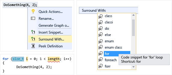 Screenshot of the Insert Snippet Drop down control.