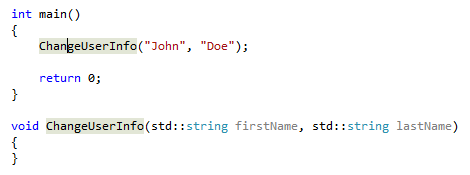 Screenshot of code with the mouse cursor on the function ChangeUserInfo.