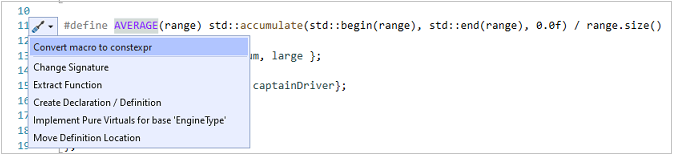 Screenshot of a Quick Action macro to constexpr.