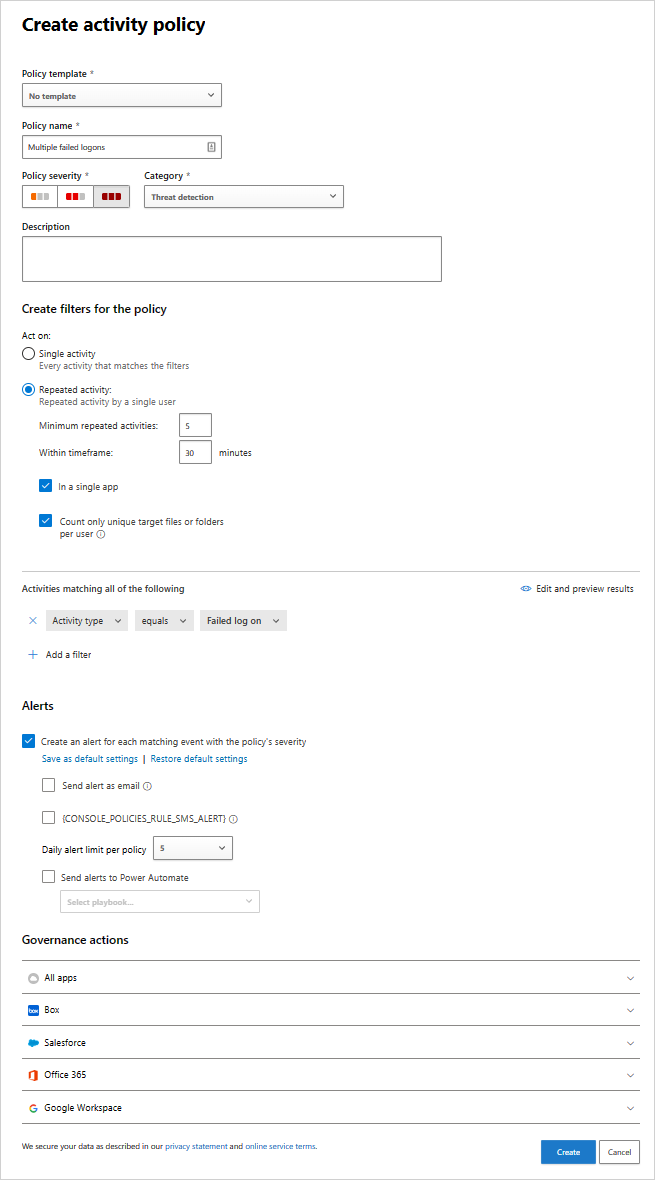 Policy example for multiple failed sign-in attempts.