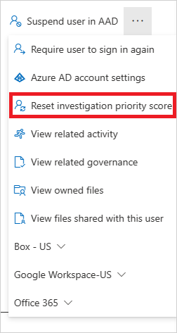 Screenshot of the Reset investigation priority score link.
