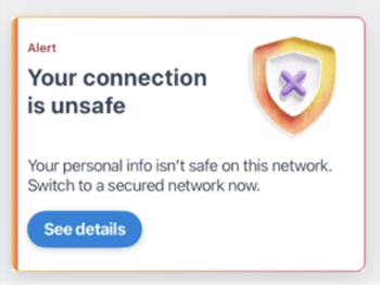 Screenshot of a card indicating an unsafe network connection.