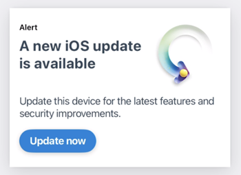 Screenshot of a card telling the user an iOS update is available.