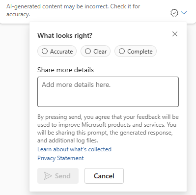 Screenshot that shows the Feedback text box where you can share your feedback.