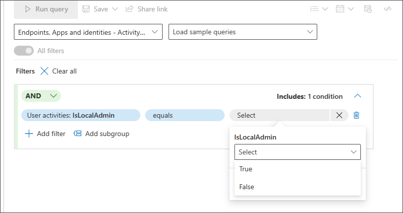 Screenshot of Boolean values as third condition