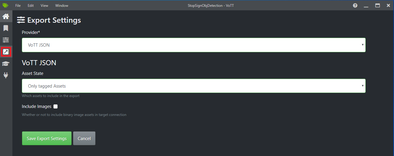 VoTT Export Settings
