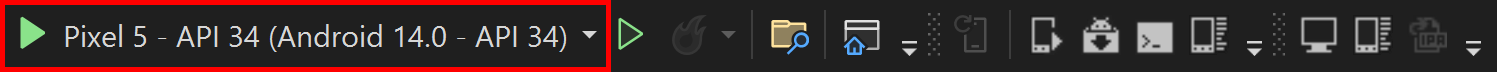 Pixel 5 API 34 emulator button.