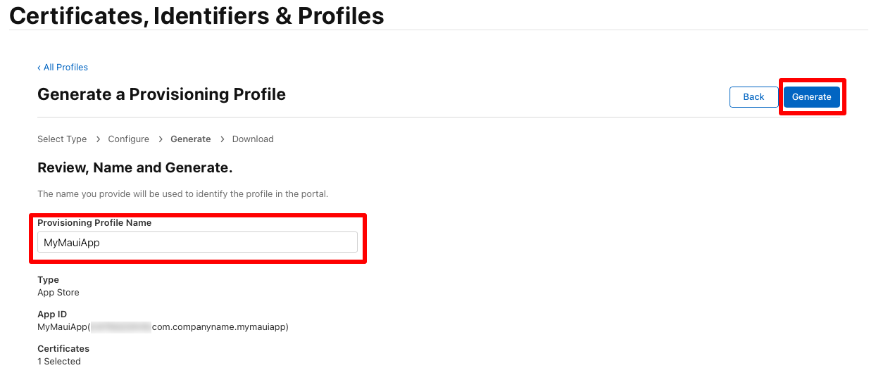 Generate the provisioning profile.