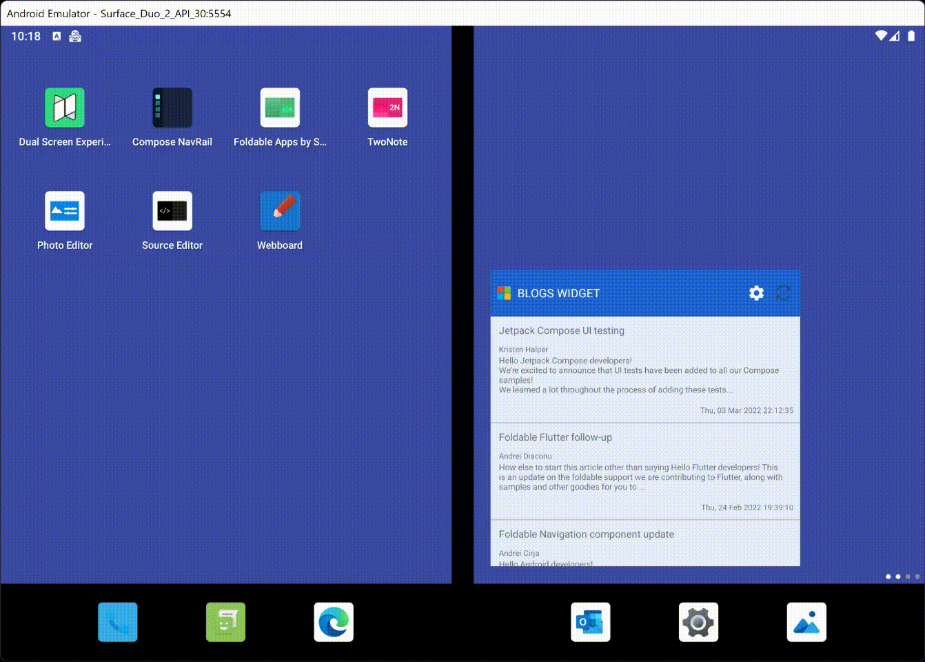 testSpan test running on the Surface Duo emulator