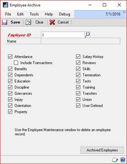 Employee Archive window