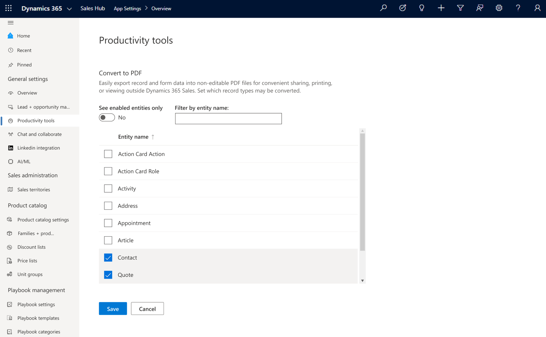 Manage PDF generation settings