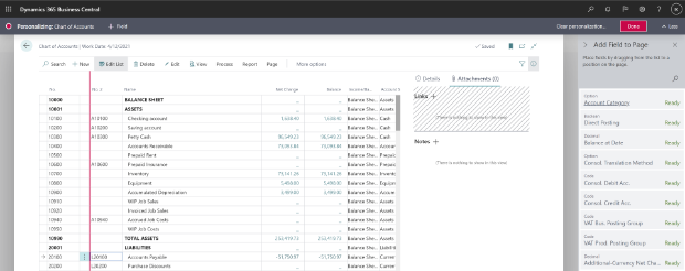 Shows Chart of Accounts list page with new column.