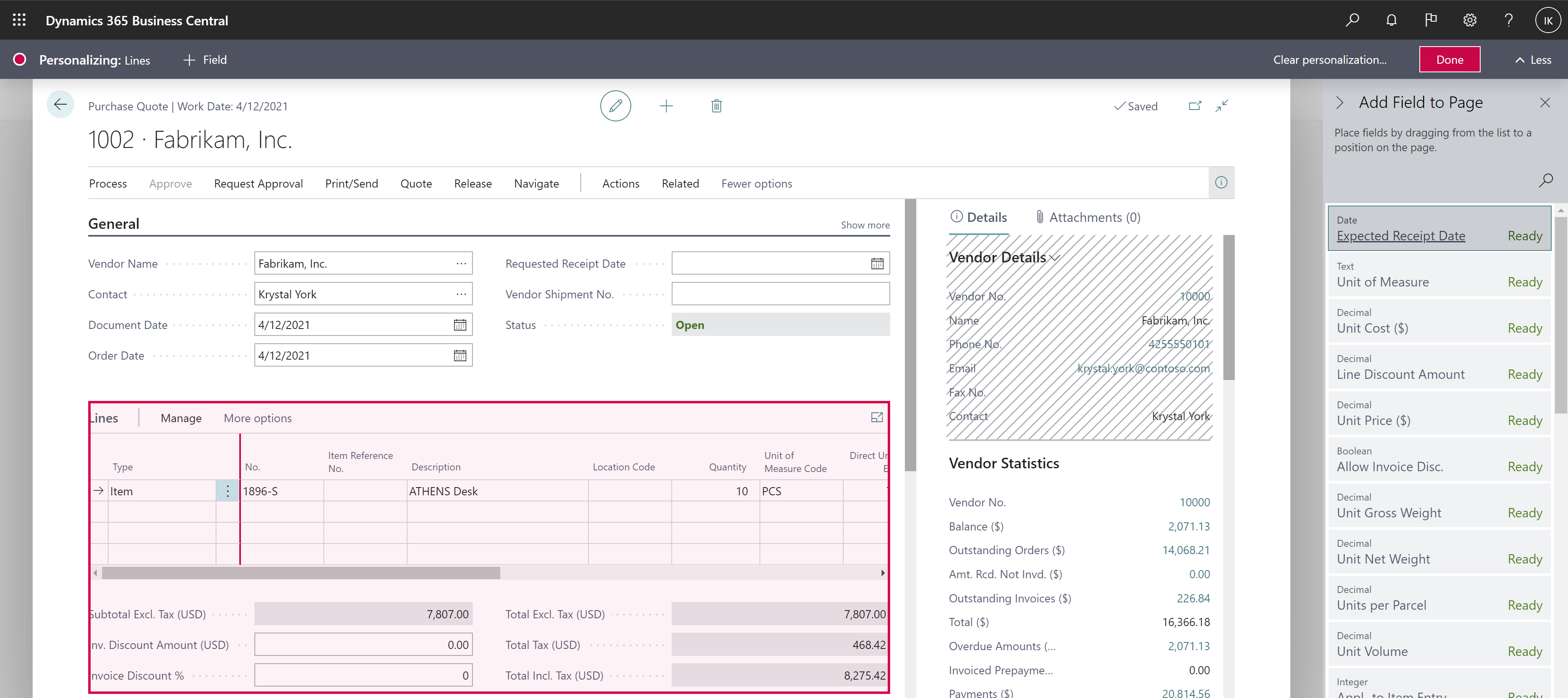 Shows Purchase Quotes page with new Expected Receipt Date field.