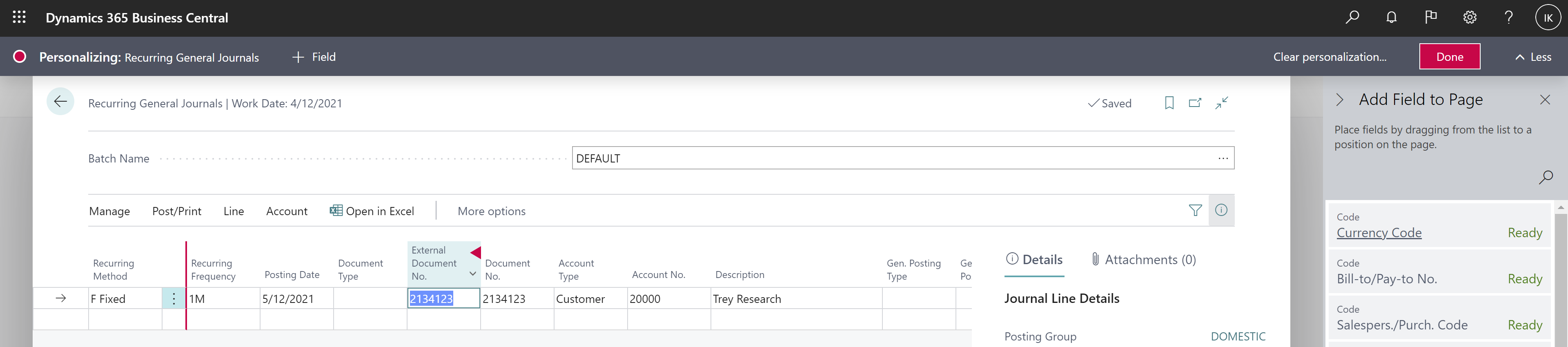 Shows Recurring General Journals page with new column.