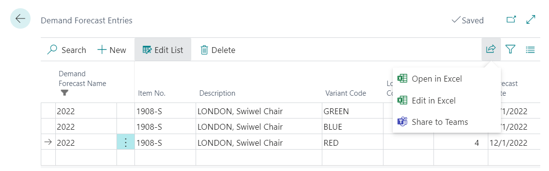 Edit Forecast in Excel.