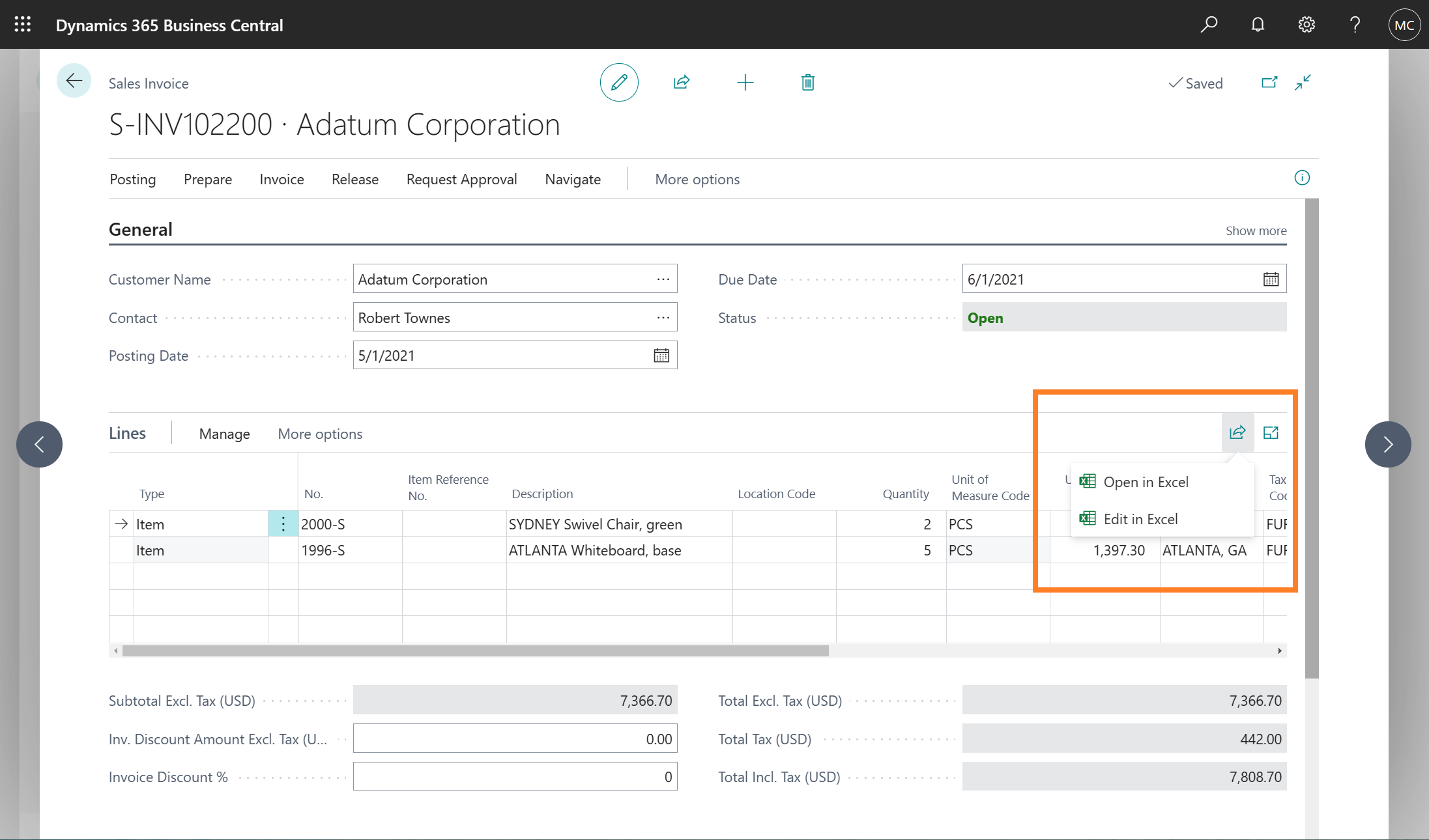 The new Share menu on a part displaying the Excel pair of actions.