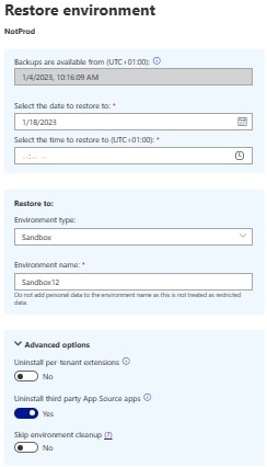 User interface for new point-in-time restore functionality