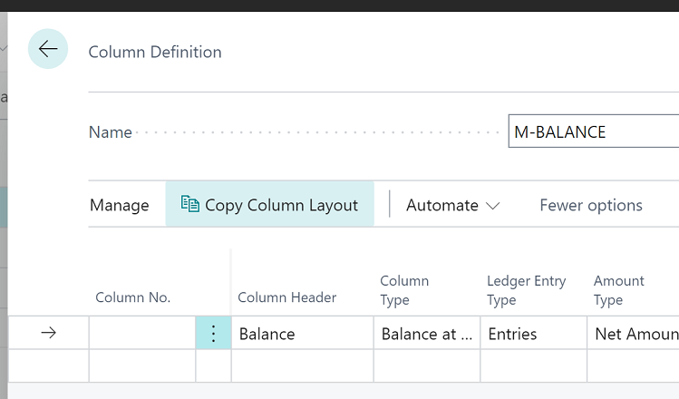 New copy column Definition action