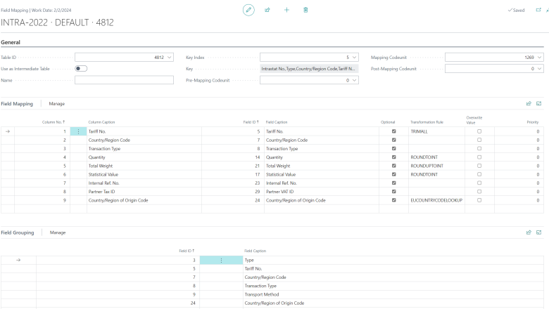 Shows grouping with data exchange definitions