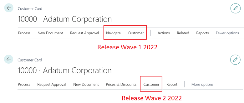 Screenshot shows the merger of the Navigate and Entity action groups.