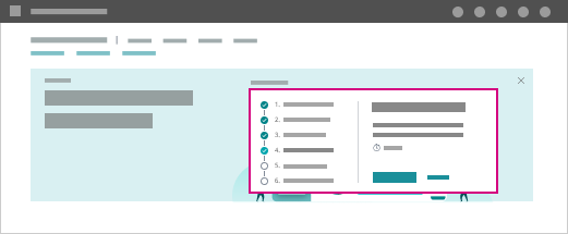 illustration of a banner with checklist providing an overview of the tasks to complete as well as a detailed description of the ongoing task.