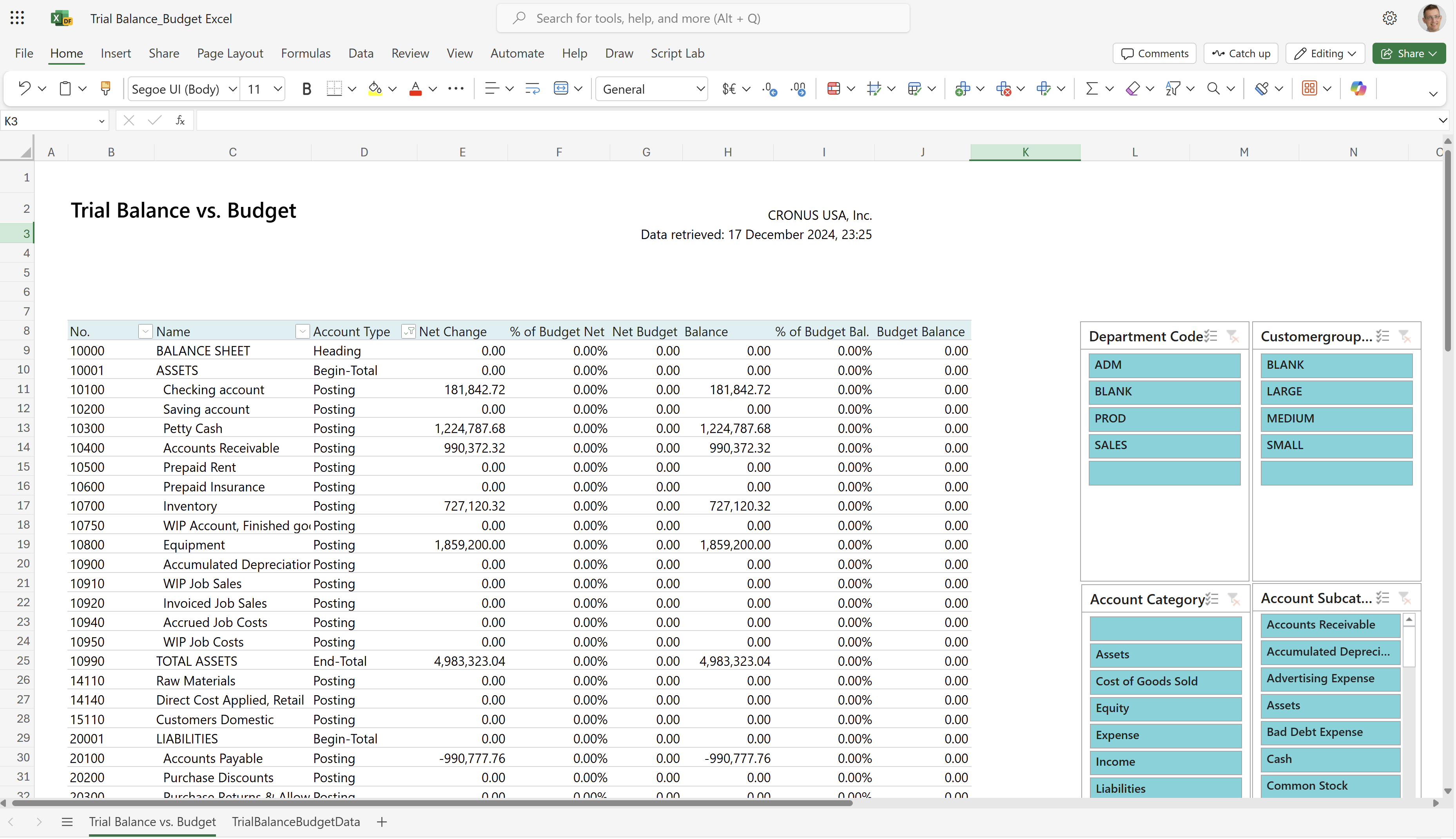 Screenshot of the Trial Balance (LCY) worksheet