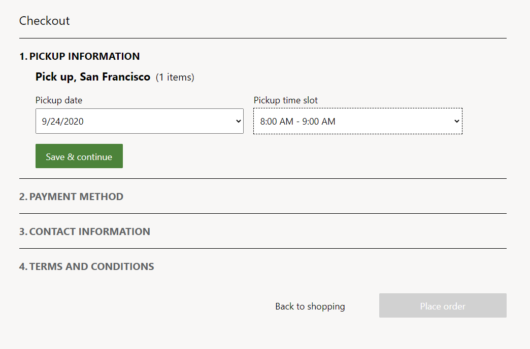 Example of a pickup information module on a checkout page.