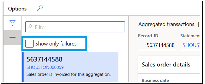 Checkbox for the Show only failures filter in the aggregated transactions view.