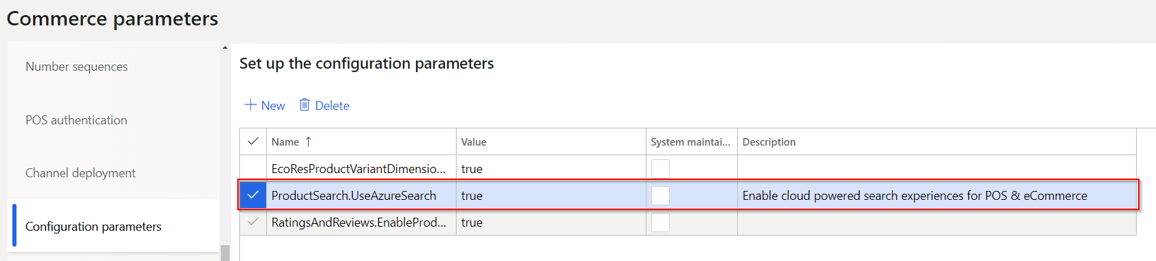 Configuration parameters for cloud-powered search.